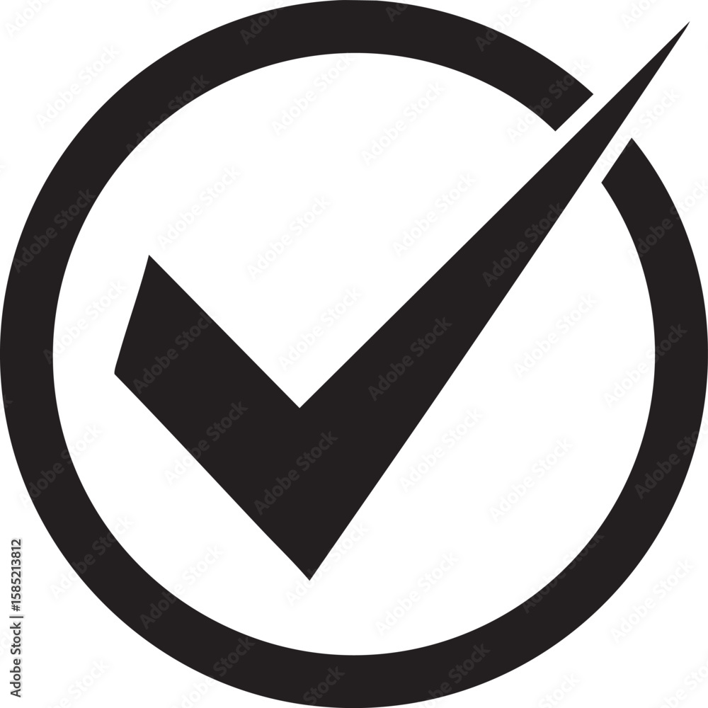 Poster black check mark inside a circle symbol isolated on transparent background