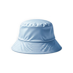 A light blue bucket hat with a rounded crown and a wide brim isolated on transparent background
