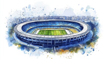 Maracana Stadium. Maracana Stadium hand drawn watercolor illustration