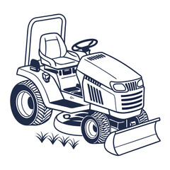 Naklejka premium Riding mower with grass cutting blade tractor lawn care