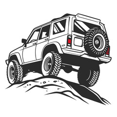 Rugged off road vehicle climbing hill four wheel drive