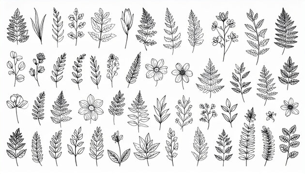 Minimalistic flower graphic sketch drawing trendy tiny tattoo design floral botanic element
