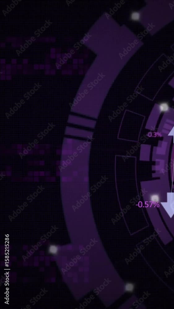 Poster animation of scope, cryptocurrency and data processing over black background
