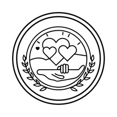 Caregiver With Comforting Hand In Round Badge Symbol Of Support And Empathy vector line art on white background