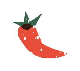 Doodle icon of Mexican chilli with leaves. Hot chili pepper, cayenne. Spicy red vegetable. Natural farm food. Organic flavoring. Flat isolated hand drawn vector illustration on white background
