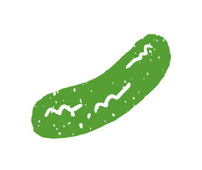 Icon of fresh cucumber. Doodle green vegetable, natural veggie. Healthy farm food, organic eating, agriculture crop, farming harvest. Flat isolated hand drawn vector illustration on white background
