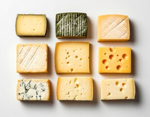 Assorted Cheese Types Isolated on White Background