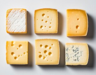 Assorted Cheese Types Isolated on White Background