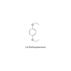 1,4-Diethoxybenzene skeletal structure. aromatic ether compound schematic illustration. Simple diagram, chemical formula.