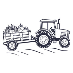 Tractor hauling harvest produce trailer farm