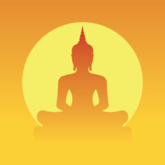 Line art Illustration vector of Buddhism with Gautama Buddha the founder of Buddhism with light radius action as meditating drawing in colorful