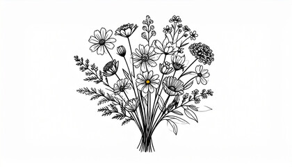 Rose bouquet drawing vector illustration coloring page
