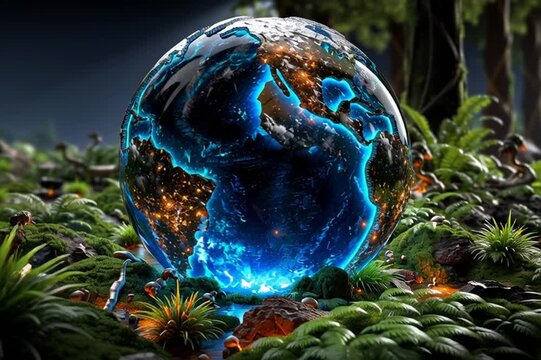 L'&eacute;clat de vie, une petite plan&egrave;te &eacute;clatante s'illumine d'une douce lumi&egrave;re solaire au sein de la for&ecirc;t