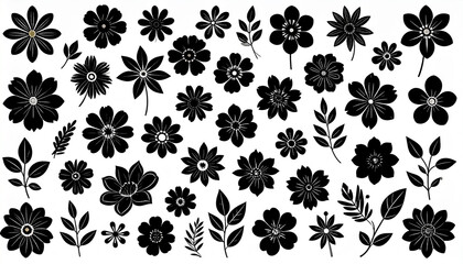 Silhouette daisy flower simple shape chamomile black silhouette flowers floral graphic design element plant icon nature abstract chamomiles vector set summer blossom art collection
