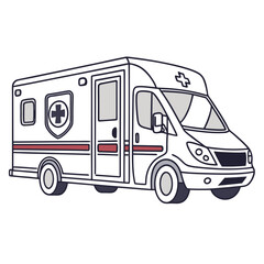 White ambulance van with red stripe and medical cross
