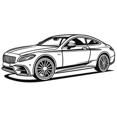 Fototapeta premium Sleek black coupe with sunroof and sporty wheels luxury car black and white