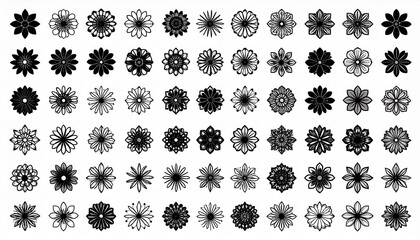 Set of geometric flowers isolated on white background
