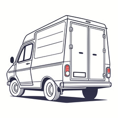 White cargo van rear view with red tail lights delivery van