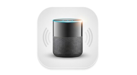 Modern voice assistant speaker showcases smart home technology with glowing lights and wireless signal, great for a tech blog or product display.