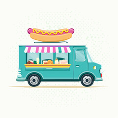 Colorful Food Truck with Hot Dog vector
