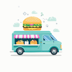 Colorful Food Truck with Burger vector