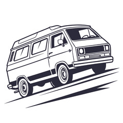 Vintage van driving on a road vehicle transportation