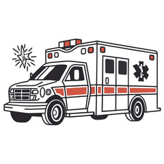 White and red emergency medical vehicle with flashing lights ambulance rescue