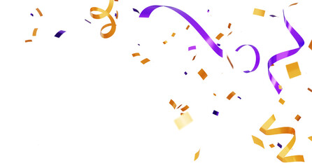 3d confetti purple and orange flying for celebration banner background