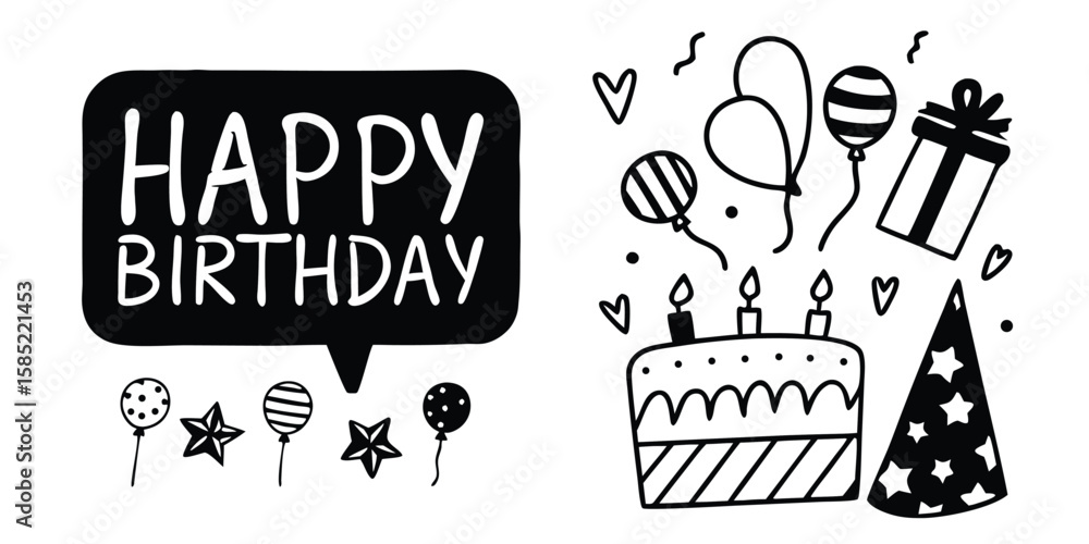 Poster stylish happy birthday word design with variations on transparent background happy birthday word des