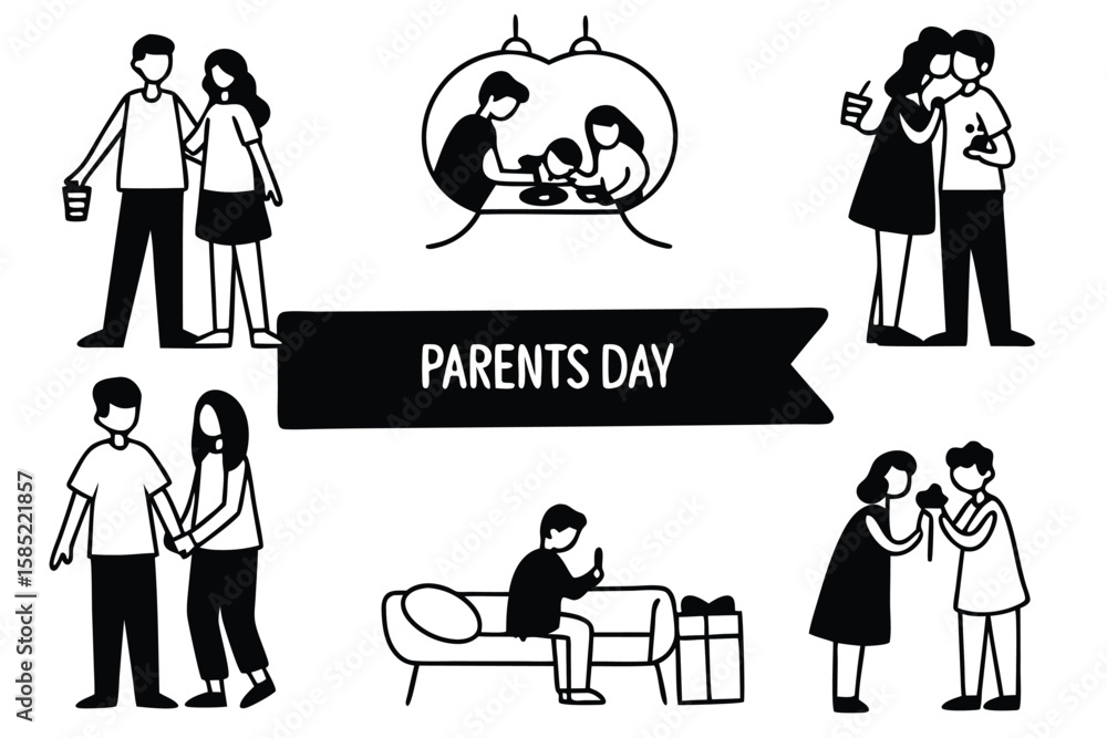 Fototapete stylish parents day word design with variations on iconography on transparent background parents day