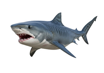 Fototapeta premium Isolated Menacing Tiger Shark Open Jaws Aggression