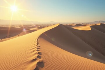 Sun-dappled sand dunes, soft shadows stretch across rolling hills , dry, geology