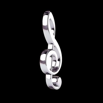 Elegant silver treble clef animation isolated asset, transparent 4K video, alpha channel, ProRes 4444