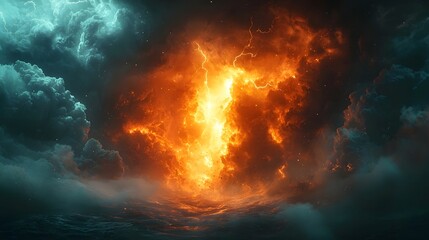 Fiery apocalyptic storm with dramatic lightning and clouds