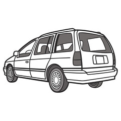 White minivan vehicle side view detailed illustration transportation travel