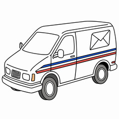 White postal delivery van with blue and red stripes postal van delivery vehicle