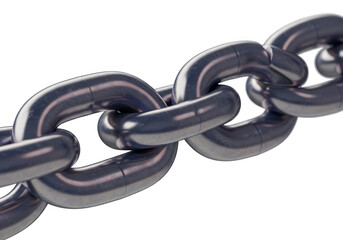 A closeup view of a strong metal chain link isolated on a transparent background