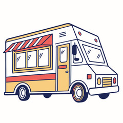 White yellow red and blue snack truck with awning food truck mobile food