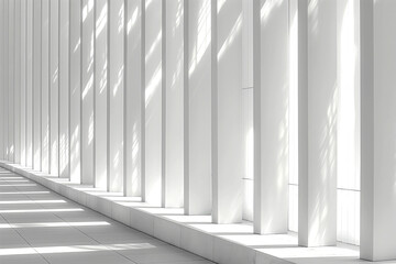 Obraz premium Bright interior with sheer white curtains, soft light streaming in, creating a serene, minimalist space perfect for relaxation.