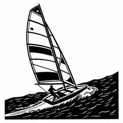 Windsurfer racing on choppy waves windsurfing sailing