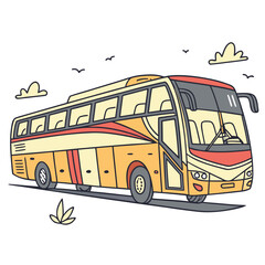 Yellow and orange long passenger bus with red accents tour bus travel