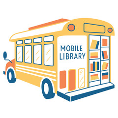 Yellow orange blue bus library books mobile education