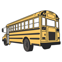 Yellow school bus with black windows and wheels transportation vehicle
