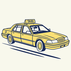 Yellow taxi car with taxi sign transportation vehicle