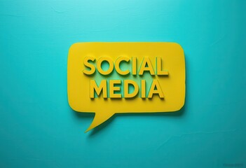 Vibrant Yellow Speech Bubble Illustrating Social Media Concept on Blue Backdrop