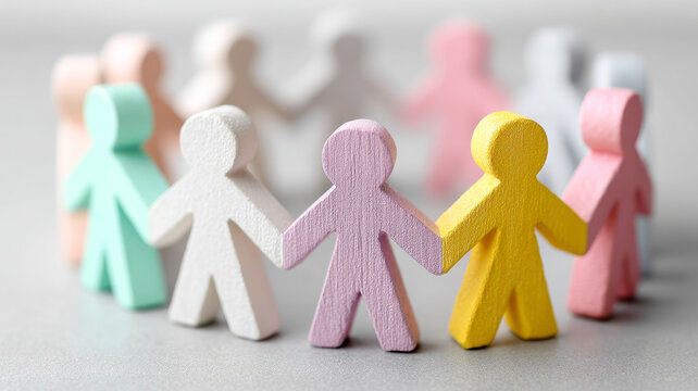 Colorful figures in a circle symbolizing unity and teamwork.