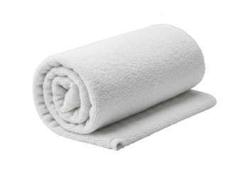 A soft, white, rolled towel isolated on a transparent background