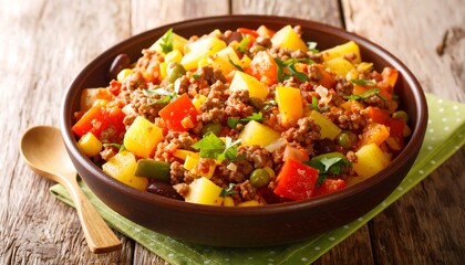 Picadillo de chayote served with tortillas on wood