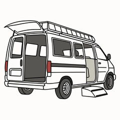 White van with open doors and roof rack vehicle transportation
