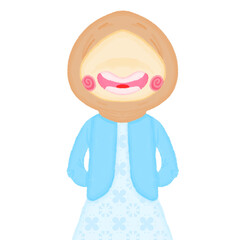 Smiling Muslim Girl in Blue Cardigan and Dress - Cute Hijabi Character